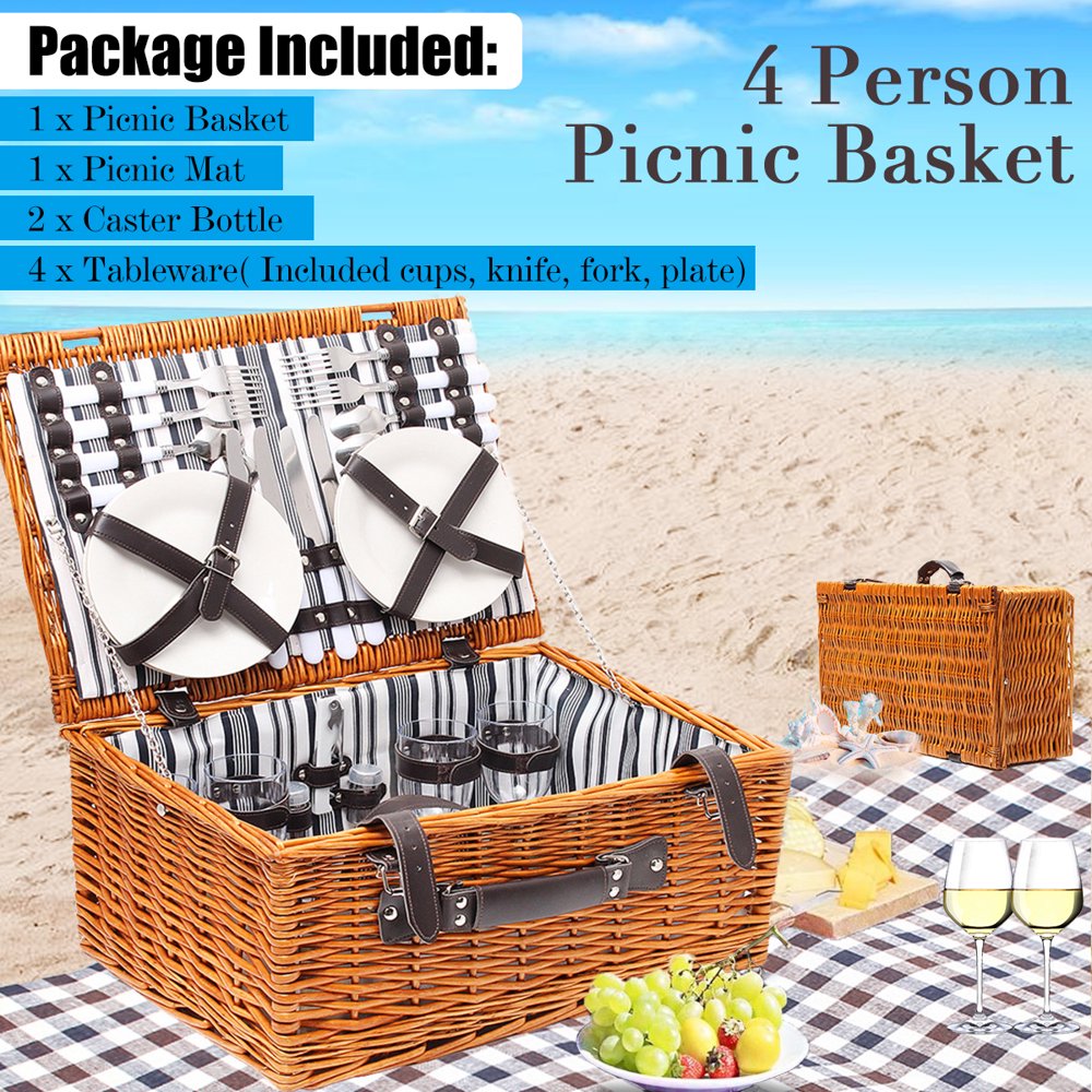 NEW 4 Home & Living Person Picnic Basket Baskets Set Insulated Mat