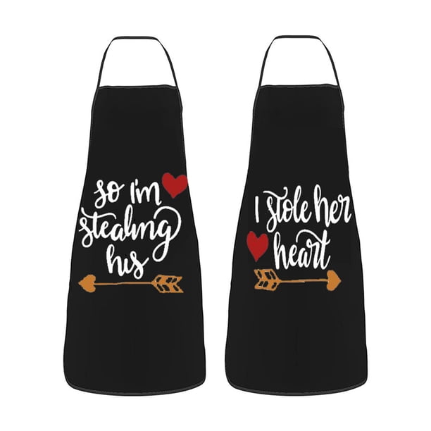 Naiovety 2x Lista de embalaje negro Juego de delantales de cocina para parejas Idea de regalo para parejas Regalos geniales para parejas Cocina y Comedor Negro A