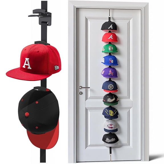 Januofit Hat Rack for Door - Two-Way Hanging Caps with Display Hooks and Hanger, Hat Organizer for Baseball Caps, Over the Door Hat Storage Organizer for Bedroom, Entrance or Garage Doors - 1 Pack