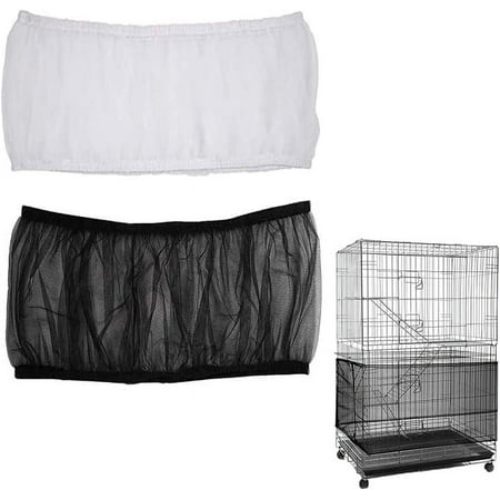 Bird Cage Seed Catcher (2 Pack), Airy Gauze Bird Cage Cover Seeds Guard Dust-Proof Universal Birdcage Accessories Mesh Net Cover (Black + White, L)
