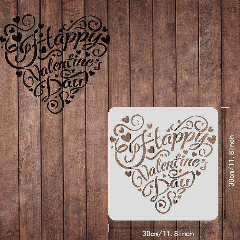 Happy Valentine's Day Stencils Template Plastic Heart Drawing Painting  Stencils Square Reusable Stencils for Painting on Wood Floor Wall and Tile  