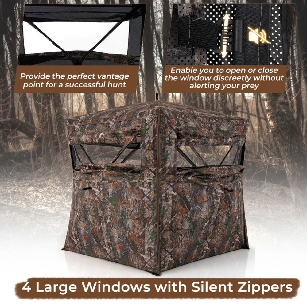 Spaco Hunting Blind 360 Degree One-Way See-Through Ground Blind for 2-3 Person, Camping Tent for Hiking Traveling