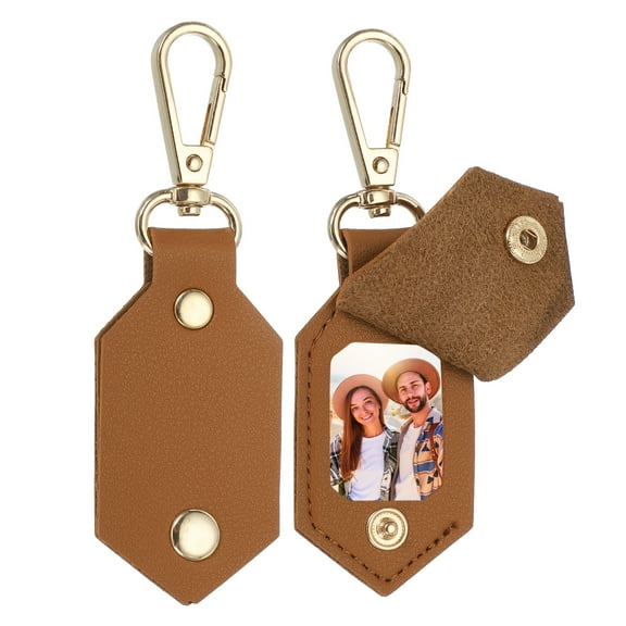 2pcs Custom Leather Photo Keychain Personalized Picture Key Chain, Brown