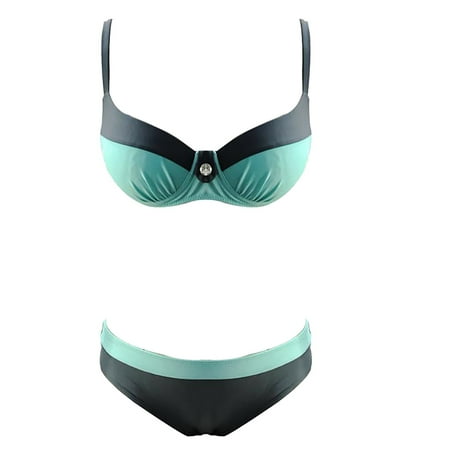 Chuancc2 Piece Swimsuits Cute Bikini Womens High Waisted Bikini Sets Color Block Full Coverage Bathing Suits Thong Bikini Sets For Women Blue L Clearance