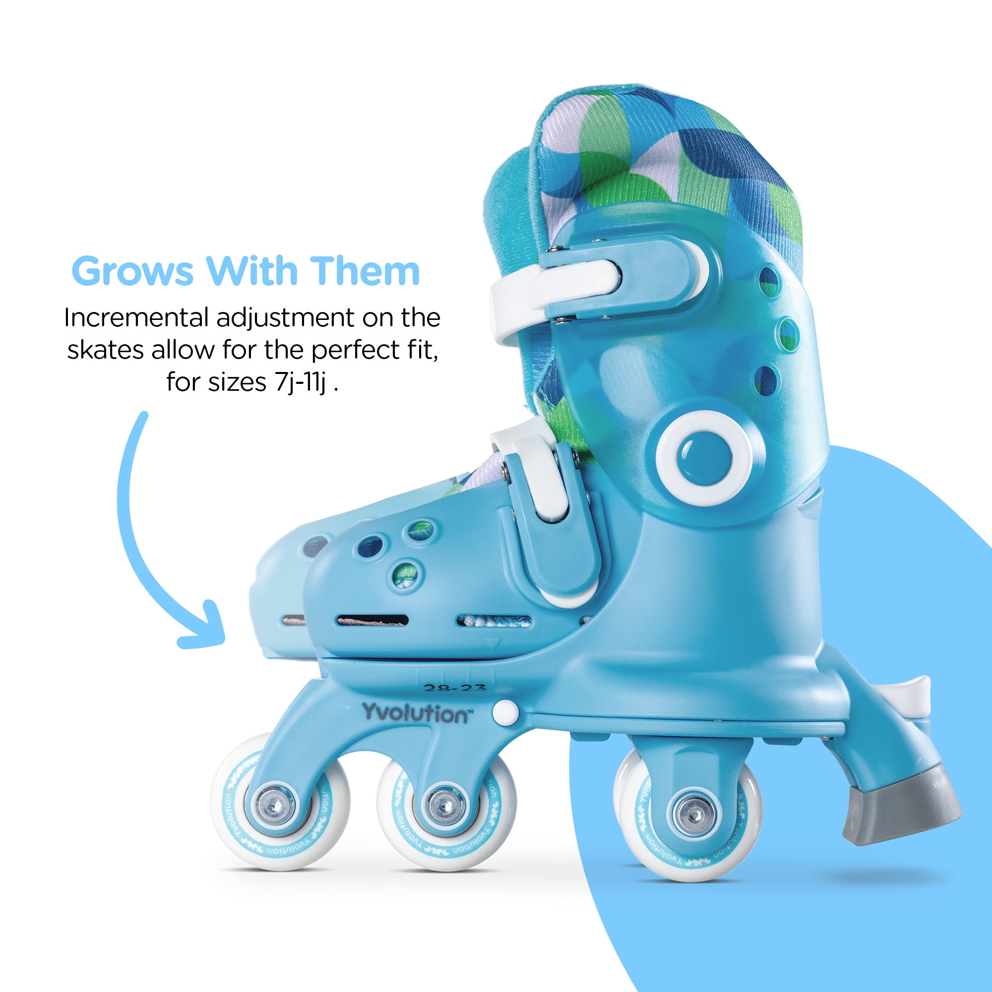 Yvolution Twista Kids Skates, Adjustable Modes, Kids Size 7J-11J, Blue, One Pair, Unisex