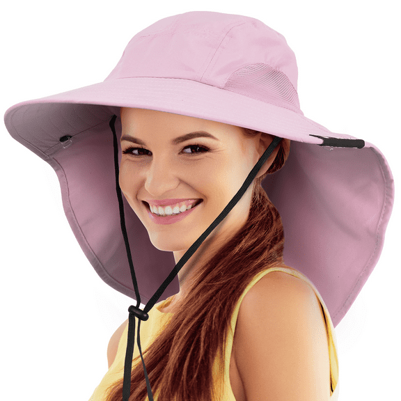 Tirrina Women's Outdoor Sun Protection Fishing Cap with Neck Flap Wide Brim Mesh Hat for Travel Camping Hiking Hunting