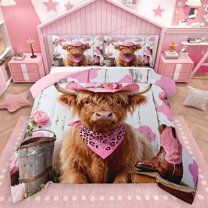 Homewish Kawaii Rustic Cow Queen Comforter Set, Western Cowgirl Cowboy Bedding Sets, Farmhouse Cabin Reversible Bedding Comforter Set, Super Cozy Room Decor, 3-Piece