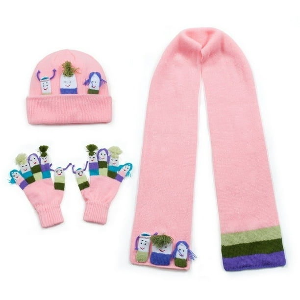 Kidorable - Girls Pink Hat, Scarf, and Gloves Handmade Winter Set 6-8