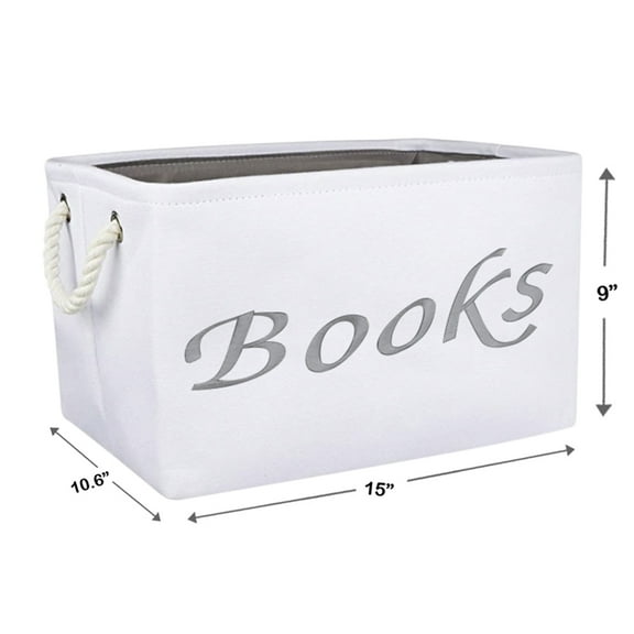 Modern Designs Pro Embroidered Tote Bin - Storage Basket for Nursery - Large Storage Box - Organizing Bedroom, Closet, Classroom (White Book Basket)