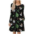 thumbnail image 2 of BLTIBY Women's Long Sleeve Plaid Dress Fashion Casual Swing Round Neck Christmas Mini Dresses with Pockets Black XL, 2 of 6