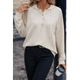thumbnail image 6 of Women's Apricot Solid Textured Drawstring Henley Hoodie, 6 of 7