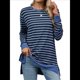 thumbnail image 1 of Camisa Informal de Larga A Rayas para Mujer, , con Cuello Redondo, Ajustada, Holgada, Básica Azul Negro XXL, 1 of 10