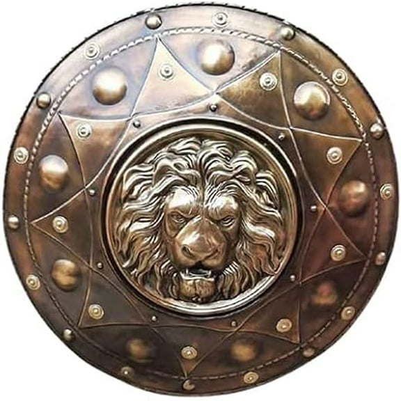 Medieval Armor Shield 22" Lion Face Shield Round Spartan Shield Steel SCA LARP Cosplay Shield Halloween Costume