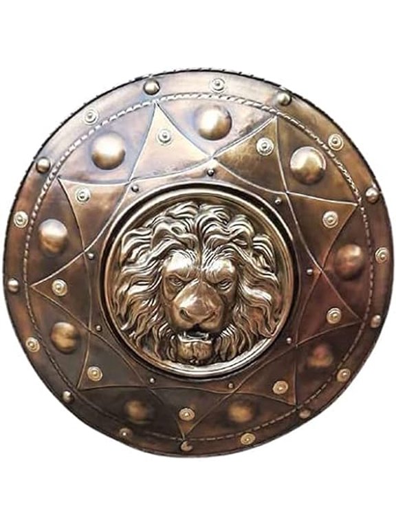 Medieval Armor Shield 22" Lion Face Shield Round Spartan Shield Steel SCA LARP Cosplay Shield Halloween Costume