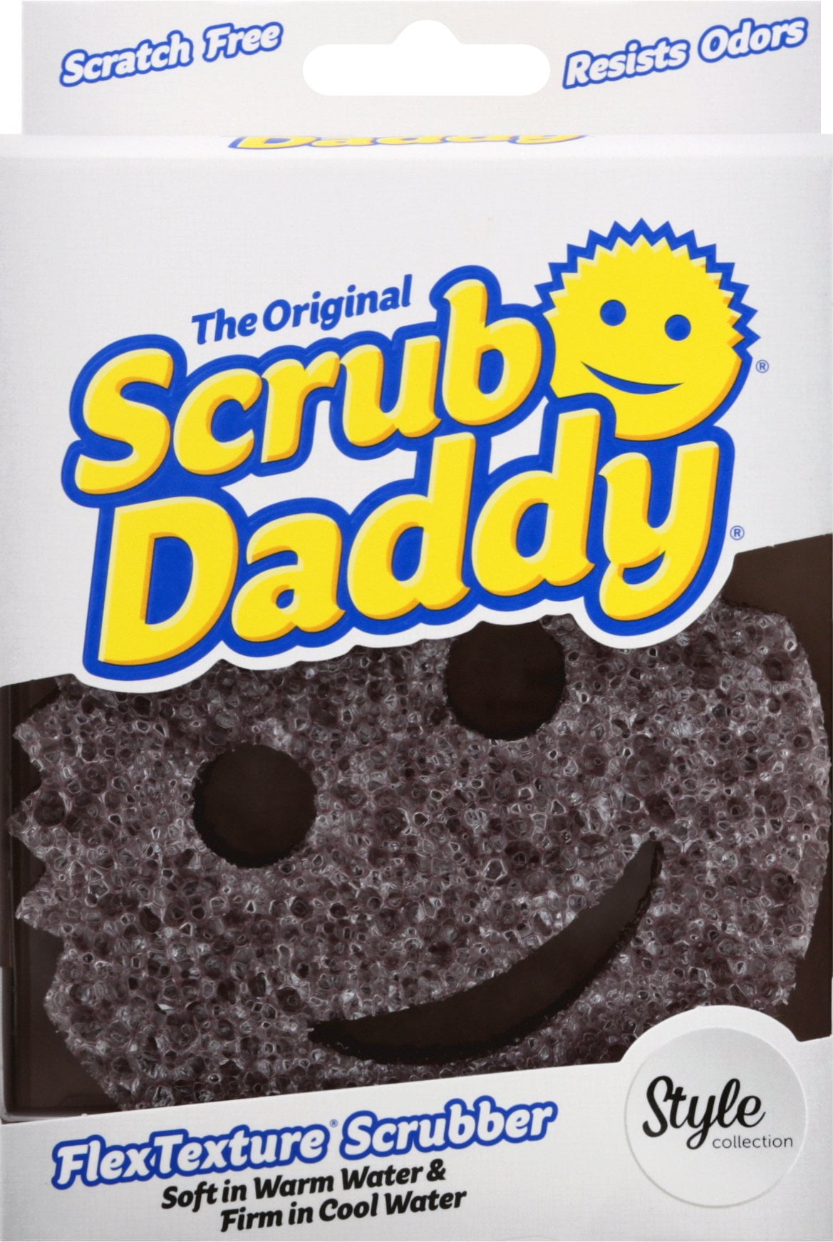 Scrub Daddy Smiling Scrubber, Grey - Scratch-Free Multipurpose Dish Sponge  - BPA Free & Made with Polymer Foam - Stain & Odor Resistant Kitchen Sponge