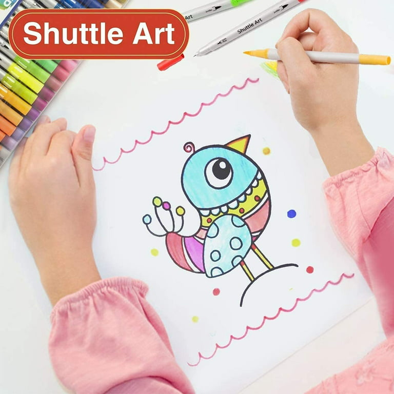 Shuttle Art 56 Colors Dual Tip Brush Pens Art Markers,Brush Tip with Fineliner