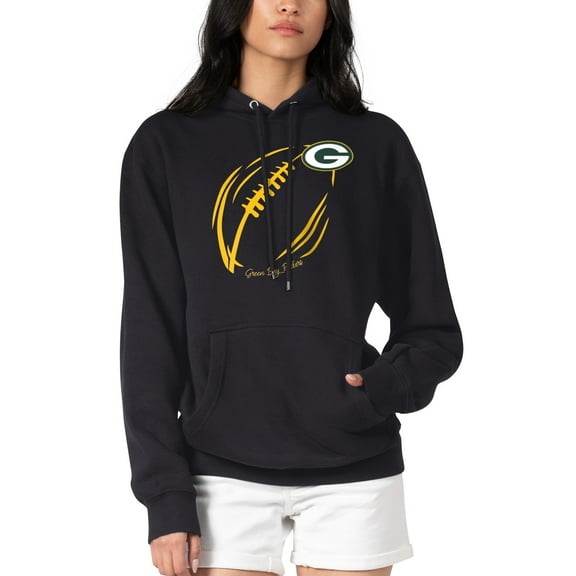 Women's G-III 4Her by Carl Banks Black Green Bay Packers Football Logo Fleece Tri-Blend Pullover Hoodie