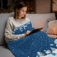 thumbnail image 5 of Christmas Snowman Flannel Blanket for Bed,Travel and Camping, Winter Deep Blue White Snowflakes Super Soft Cozy Blanket for All Seasons 30"x40", 5 of 9