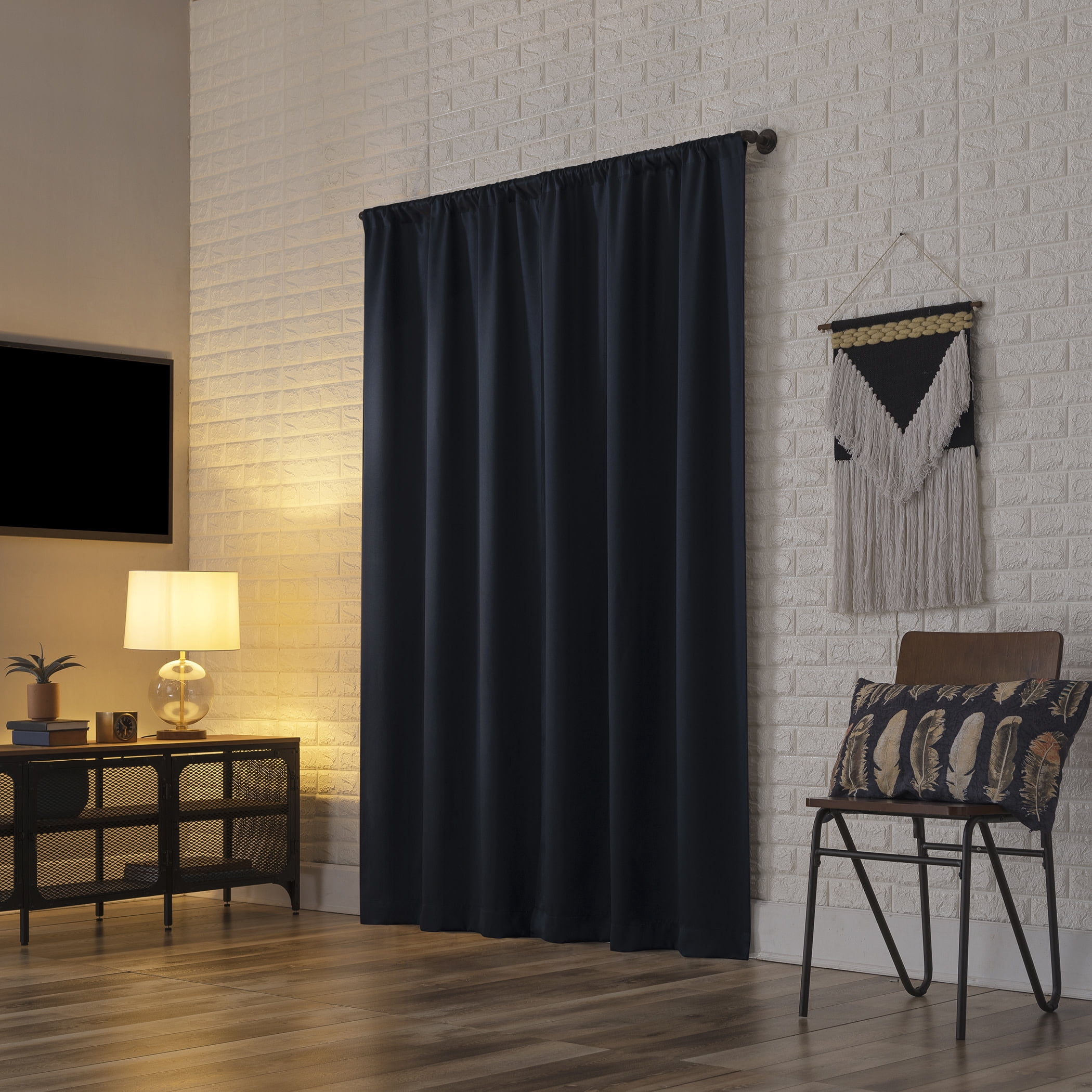 Sun Zero Bergen Theater Grade Extreme 100% Blackout Rod Pocket Curtain Panel, 40"X96", Navy