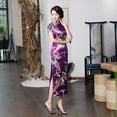 thumbnail image 5 of Peacock Print Women Chinese Long Cheongsam Bridesmaid Short Sleeve Evening Dress, 5 of 7