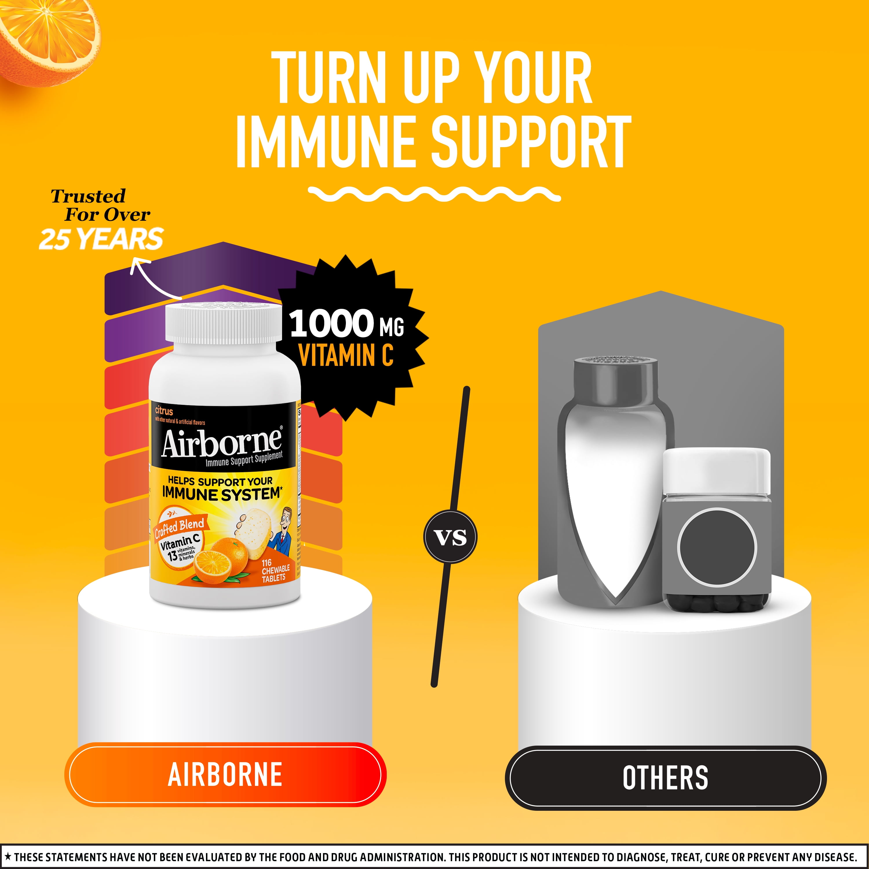 Airborne Citrus Chewable Tablets, 116 count - 1000mg of Vitamin C - Immune Support Supplement
