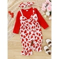 thumbnail image 2 of FEORJGP Infant Baby Valentine's Day Clothes Little Girls Long Sleeve Rompers Fake Two-Pieces Jumpsuits Heart Print Crew Neck Bodysuits with Headband Toddler Loose Casual Cute Outfit for Spring Fall, 2 of 9