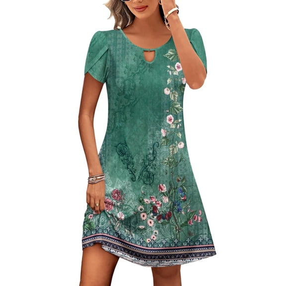 Zeagoo Women's Casual A-Line Dress with Pockets Summer Beach Floral Tshirt Dress Short Sleeve Dress Flowy Sundresses
