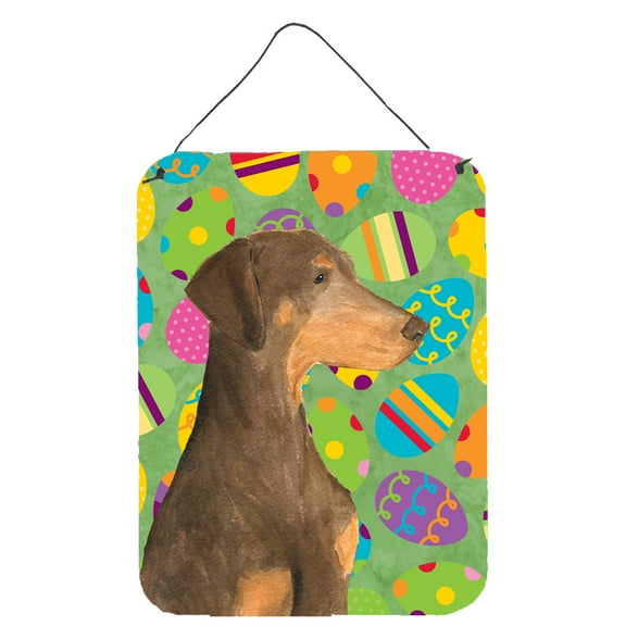 Carolines Treasures SS4824DS1216 Doberman Easter Eggtravaganza Aluminium Metal Wall or Door Hanging Prints, 16" x 12", Multicolor