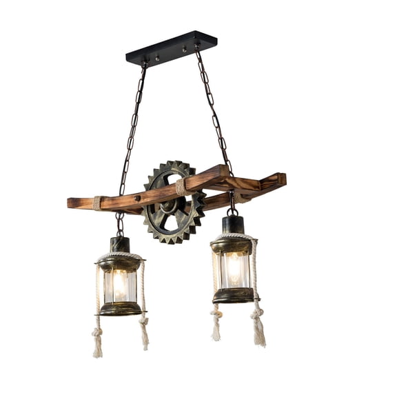 Rustic Wood Indoor Chandelier Retro Pendant Light Vintage Farmhouse Ceiling Lights 110V E26 Hallway Light