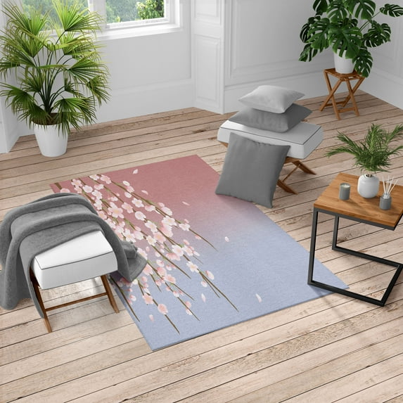 Weeping Flower Turkish Area Rug, Freshly Blooming Cherry Blossom Branches Buds Spring Season Artwork, Soft Carpet for Living Room Decor with Distressed Look, 6.6' X 9.6', Blush, by Ambesonne