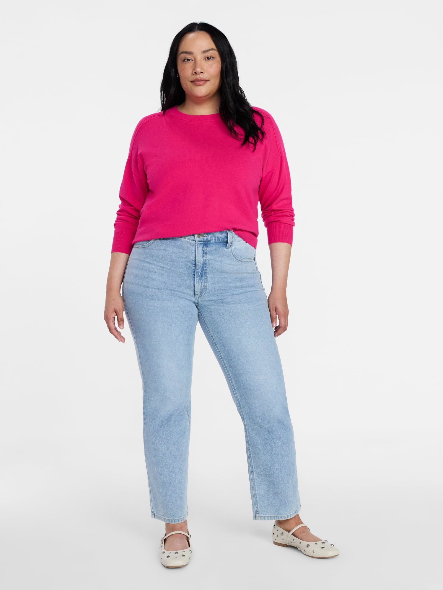 Time and Tru Women's Crewneck Sweater with Long Sleeves, Lightweight, Sizes XS-XXXL