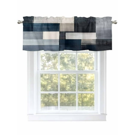 Abstract Color Block Valances for Windows Rod Pocket Kitchen Valance Curtains - Soft & Washable Small Window Treatment for Living Room Bathroom Navy Blue Black 42x12 Inch 1 Panel