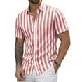 thumbnail image 2 of Qwertyu Men's Linen Shirts Short Sleeve Striped Casual Shirts Button Down Shirt Hawaiian Beach Summer Shirt Red M, 2 of 7