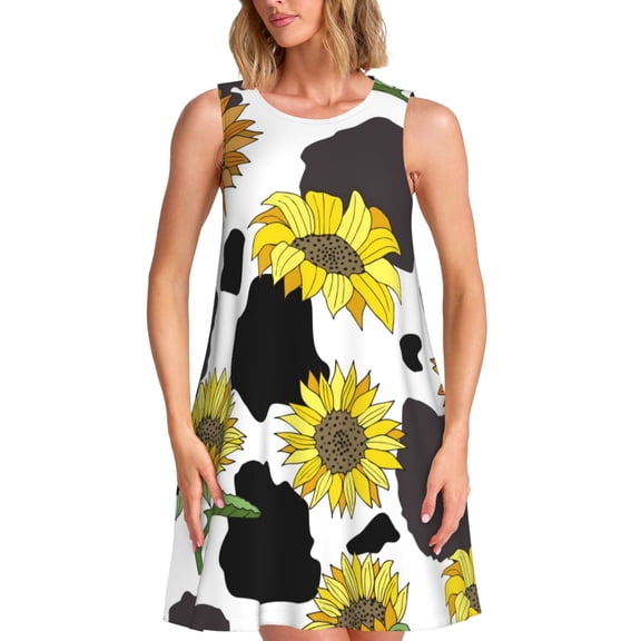 Defioc Sunflowers Country Pattern Women's Summer Dresses 2025 Beach Casual Sleeveless Tank Loose Sundress Beach Vacation Clothes with Pocket -X-Large