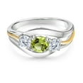 thumbnail image 2 of Gem Stone King 925 Sterling Silver and 10K Yellow Gold Round Green Peridot and White Moissanite Ring for Women (1.01 Cttw, Available in Size 5, 6, 7, 8, 9), 2 of 4