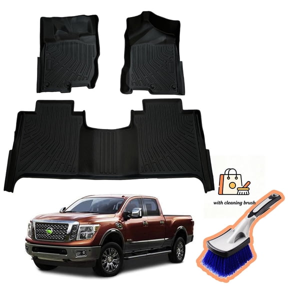 Canvcle Floor Mats for Nissan Titan Crew Cab 2017-2024 & Titan XD 2016-2024 w/Cleaning Brush, All Weather Floor Liners for Titan Accessories, Heavy Duty Car Mats, Car Accessories, Black