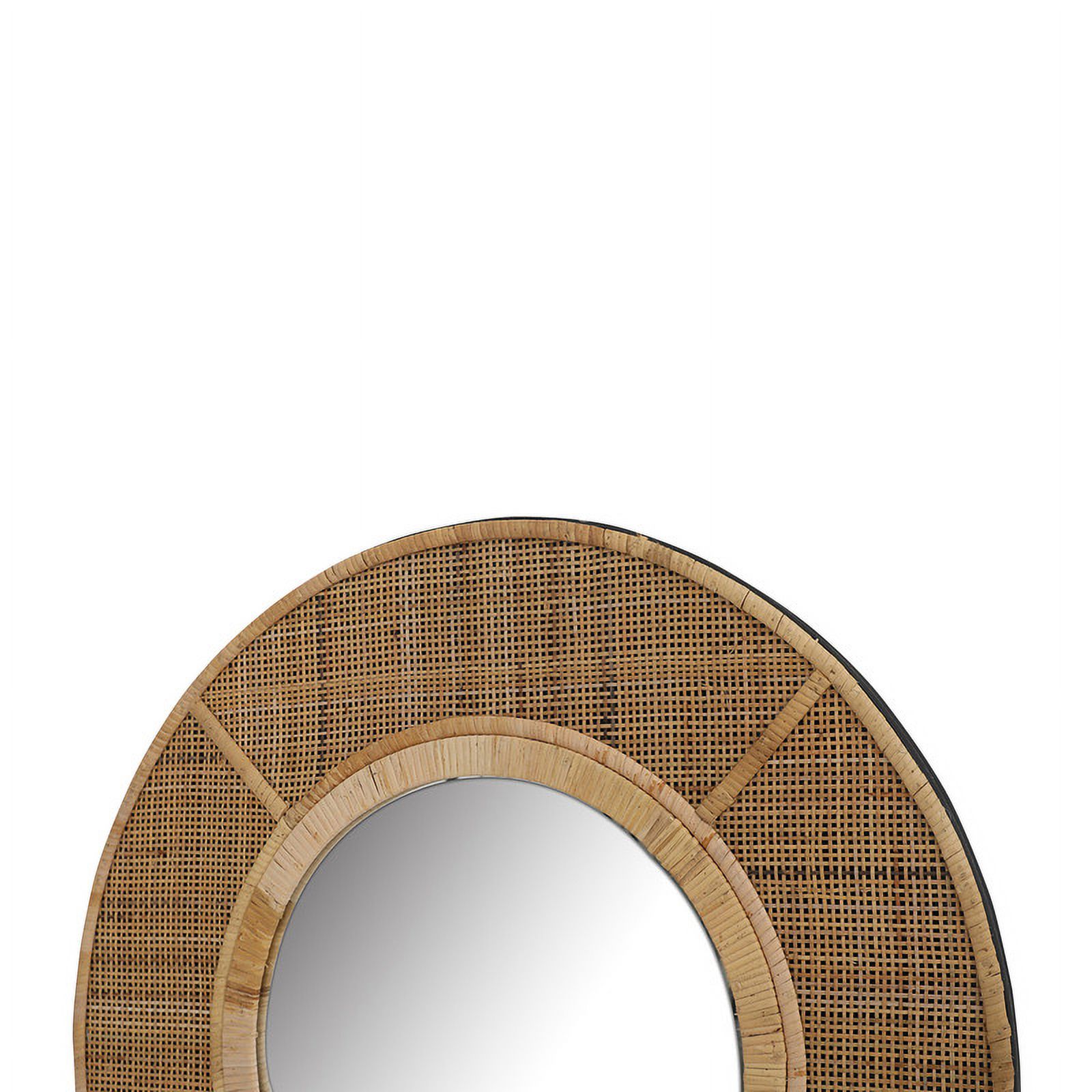 Maraya Tan Rattan-Bamboo Round Boho Wall Mirror