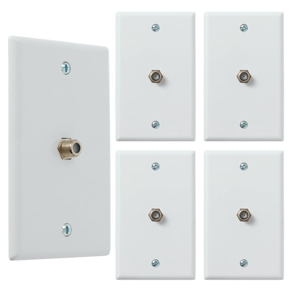 Newhouse Hardware 1-Port TV Cable Wall Plate, F Connector, for Coax Cable, Single Gang Video Wall Jack, 5-Pack, White