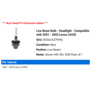 Low Beam Bulb - Headlight - Compatible with 2001 - 2003 LS430 2002