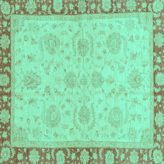 Ahgly Company Machine Washable Indoor Square Oriental Turquoise Blue Traditional Area Rugs, 4' Square
