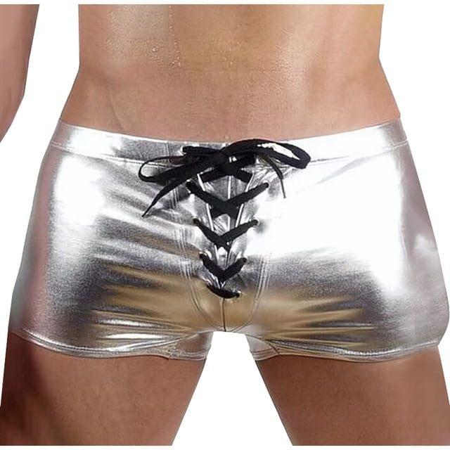 ylioge Mens Boxer Briefs Trendy Low Rise Drawstring Underwear Casual Solid Slim Stretchy Comfort Shiny Dancing Workout Underpants