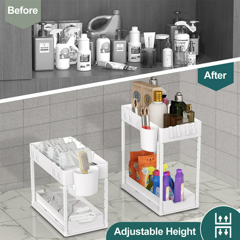 Kitchen Under Sink Organizer Adjustable Height 2-Tier Under