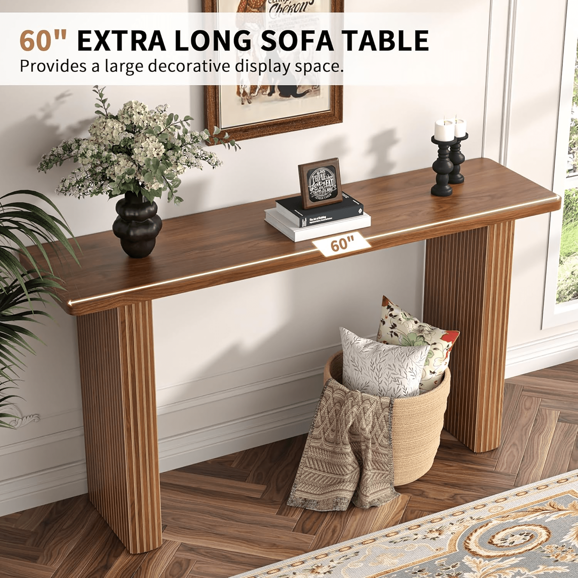 Diubas Long Console Table, Mid-Century Modern Entryway Table, Wood Sofa Table Behind Couch for Living Room Hallway, 60 Inch(Walnut)