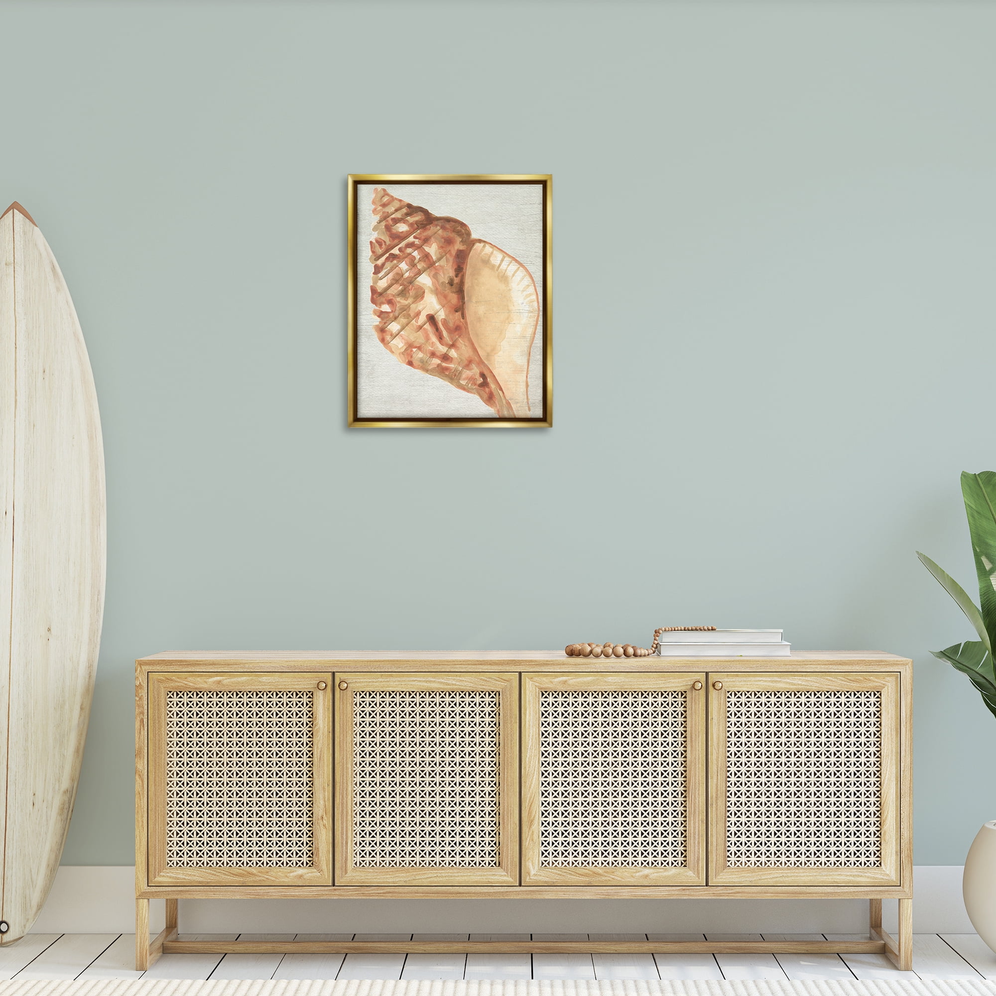 Stupell Industries Tan Conch Shell Nautical & Beach Painting Gold Floater Framed Canvas Art Print Wall Art, 25 x 31