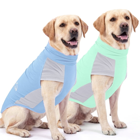 TSYKHAIA 2Pack UPF 50 Sun Protection Dog T-Shirt - Breathable Sun Shirt with Reflective Prints, Quick Dry Stretchy Pet Clothes for All Sizes