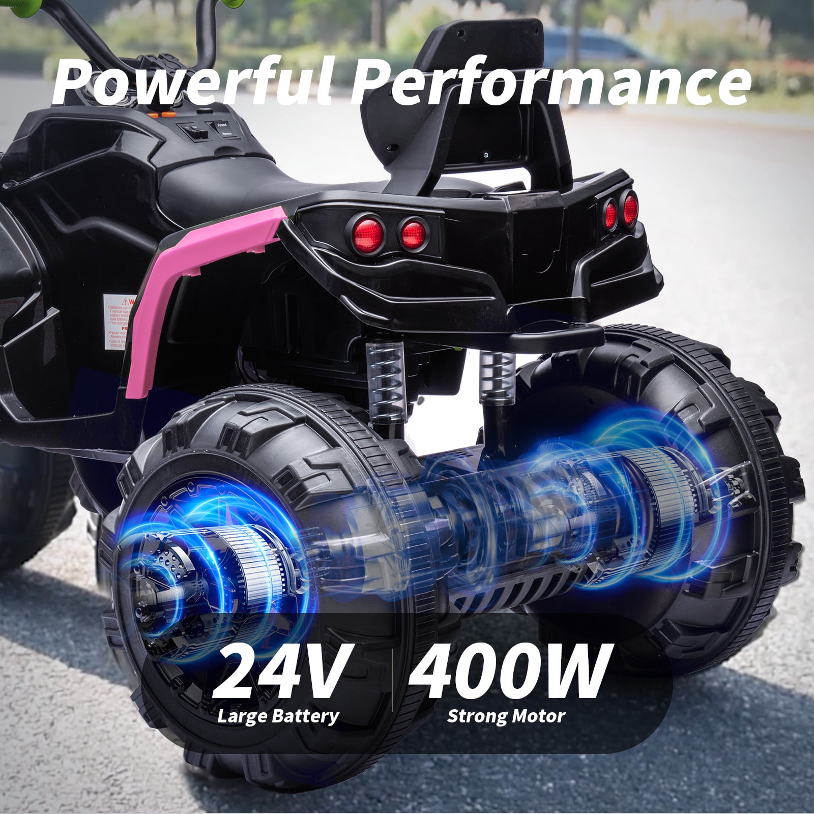 Hikiddo Kids ATV 4 Wheeler, 24V Kids Ride on Toy for Big Kid w/Bluetooth, 400W Motor - Pink