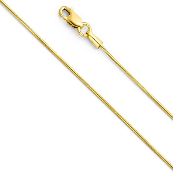 Wellingsale 14k Yellow Gold Polished Solid 0.7mm Round Snake Chain Necklace with Lobster Claw Clasp - 16"