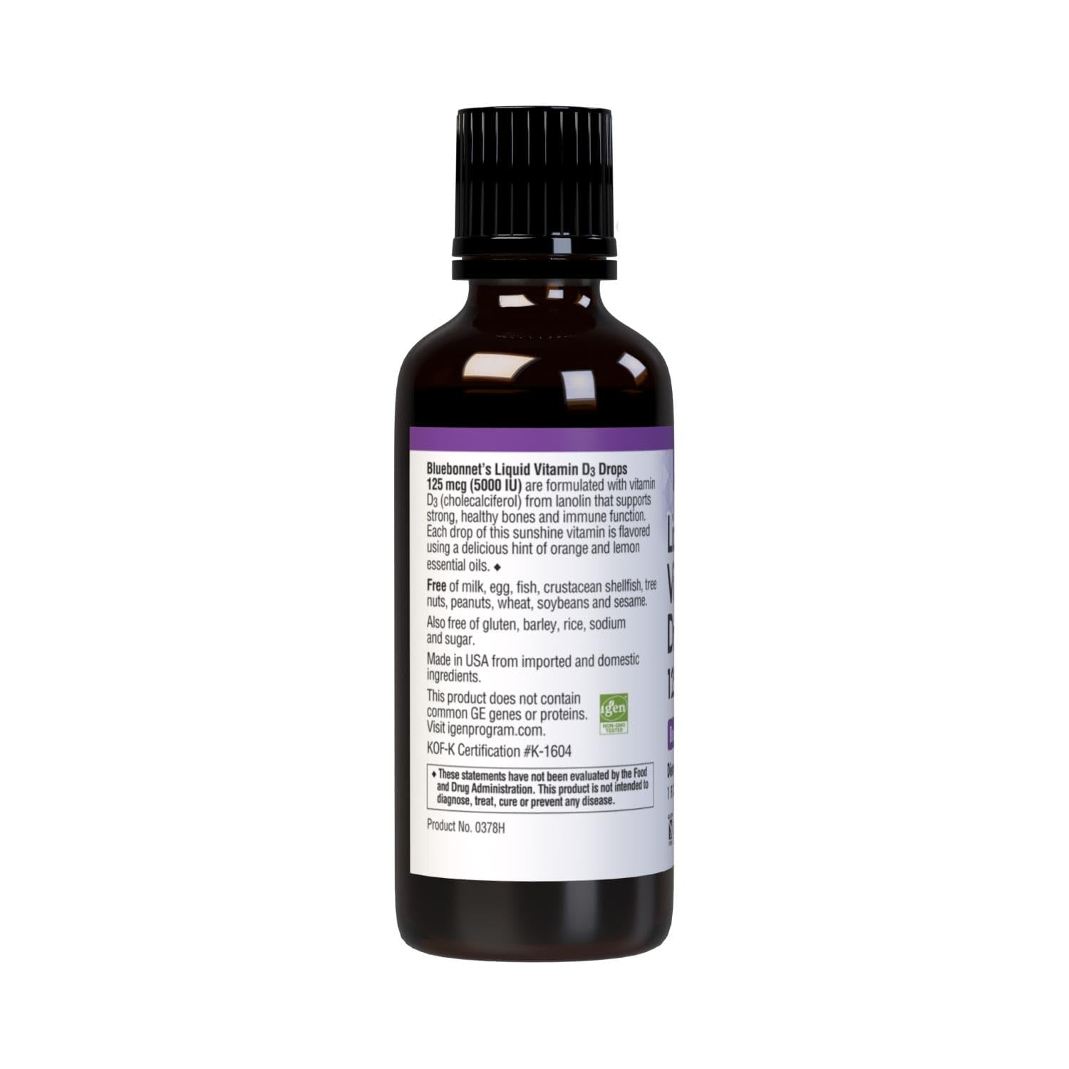Bluebonnet Liquid Vitamin D3 Drops 5000 IU, Aids in Muscle & Skeletal Growth*, Citrus 1FlOz