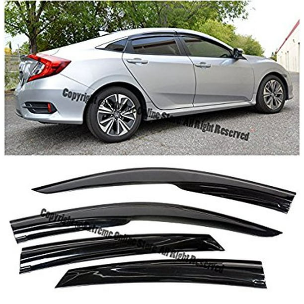 Eos Smoke Tinted Jdm Style Side Window Visor Rain Guard Honda Civic 4 Door Sedan Fc1 16 Up 2016 2017 2018 Walmart Com Walmart Com