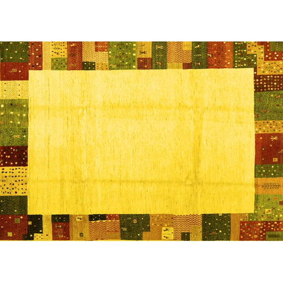 Ahgly Company Machine Washable Indoor Rectangle Solid Yellow Modern Area Rugs, 5' x 8'